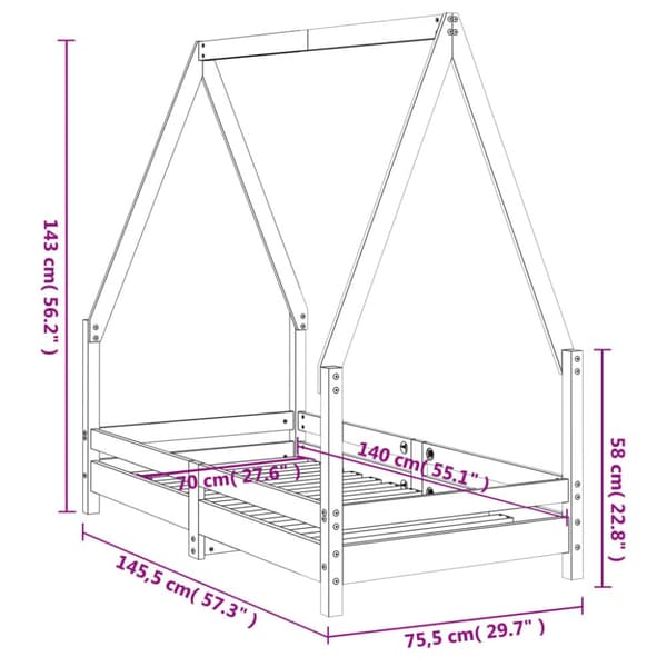sengeramme til juniorseng 70x140 cm massivt fyrretræ hvid