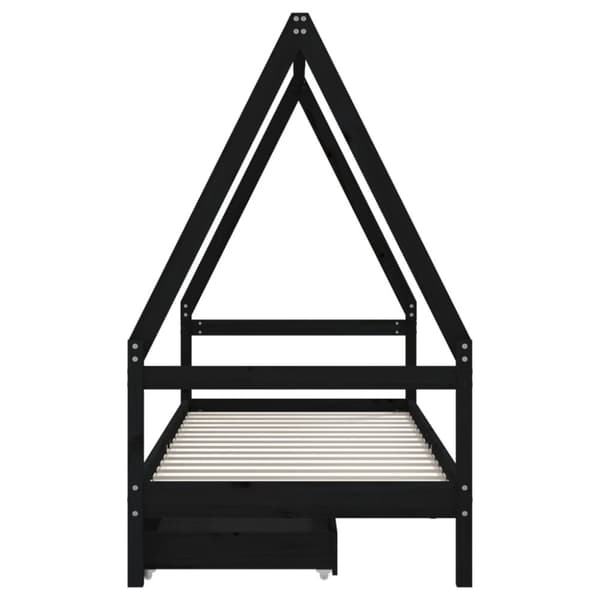 sengeramme til juniorseng m. skuffer 90x200 cm massivt fyr sort