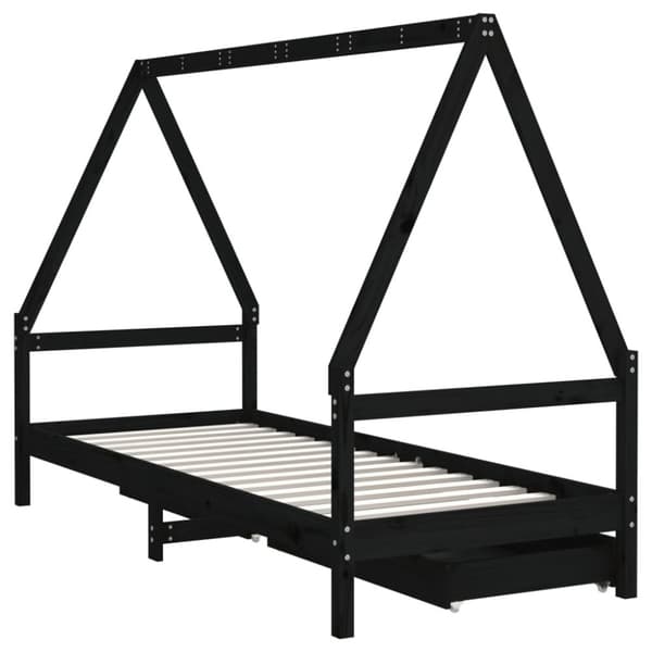 sengeramme til juniorseng m. skuffer 90x200 cm massivt fyr sort