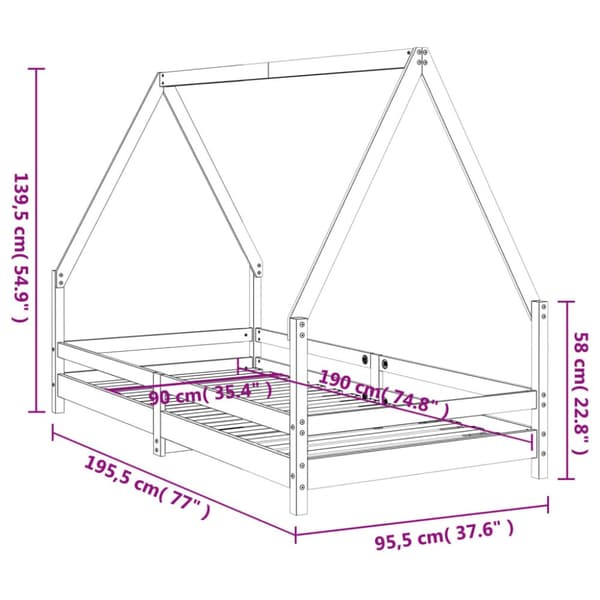 Sängram för barn vit 90x190 cm massiv furu
