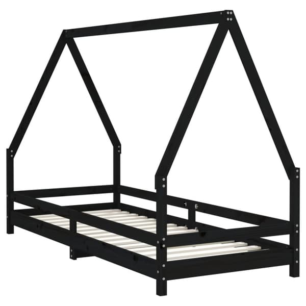 Sängram för barnsäng svart 90x200 cm massiv furu