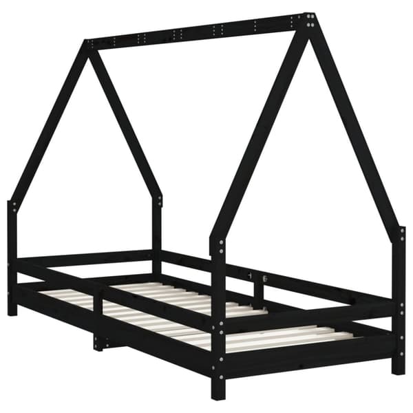 Sängram för barnsäng svart 90x200 cm massiv furu