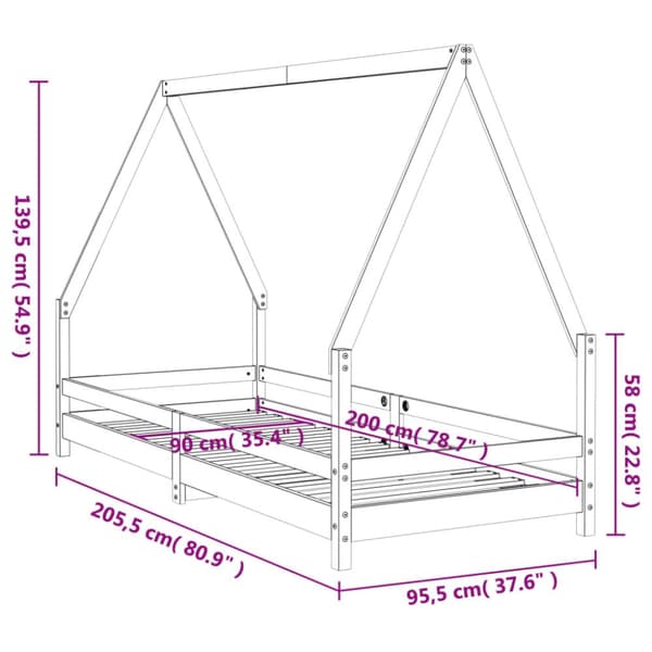 Sängram för barnsäng svart 90x200 cm massiv furu