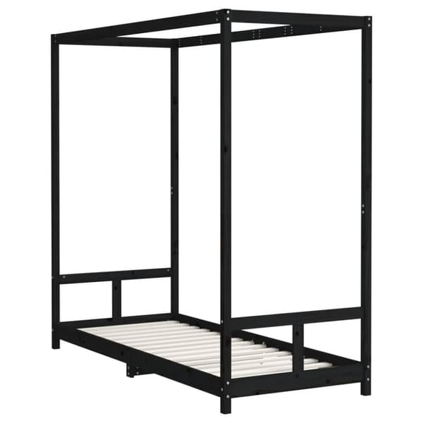 sengeramme til juniorseng 80x200 cm massivt fyrretræ sort