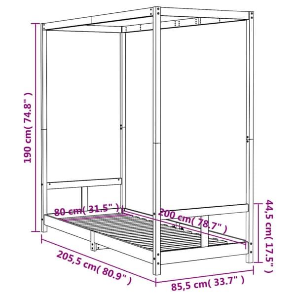 sengeramme til juniorseng 80x200 cm massivt fyrretræ sort