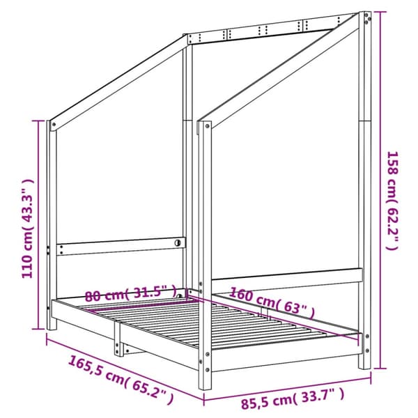 sengeramme til juniorseng 80x160 cm massivt fyrretræ sort