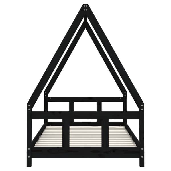 Sängram för barn svart 90x190 cm massiv furu