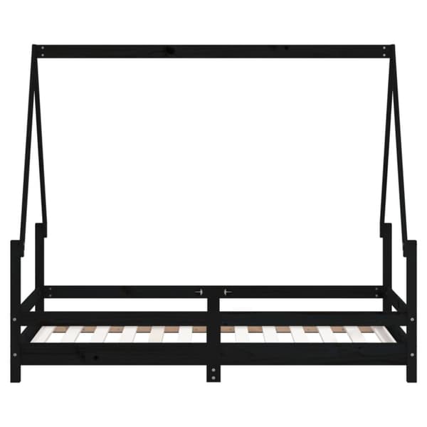 sengeramme til juniorseng 80x160 cm massivt fyrretræ sort