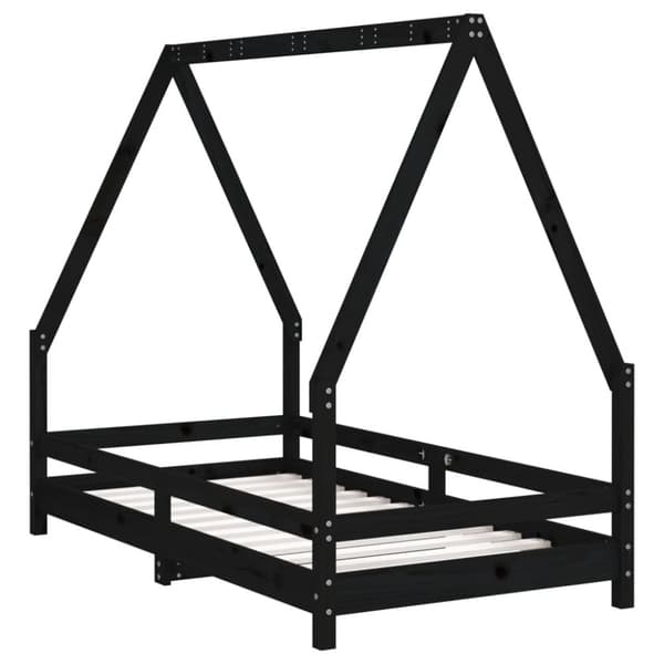 sengeramme til juniorseng 80x160 cm massivt fyrretræ sort
