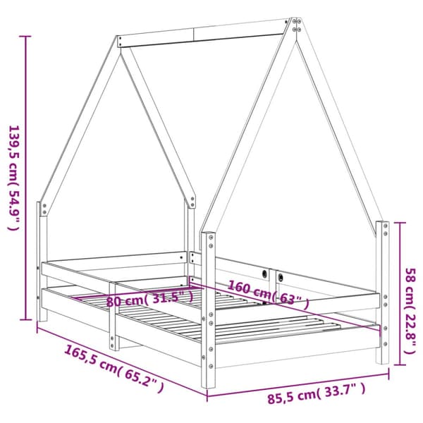 sengeramme til juniorseng 80x160 cm massivt fyrretræ sort