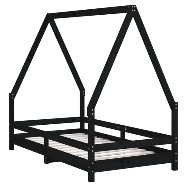 sengeramme til juniorseng 80x160 cm massivt fyrretræ sort