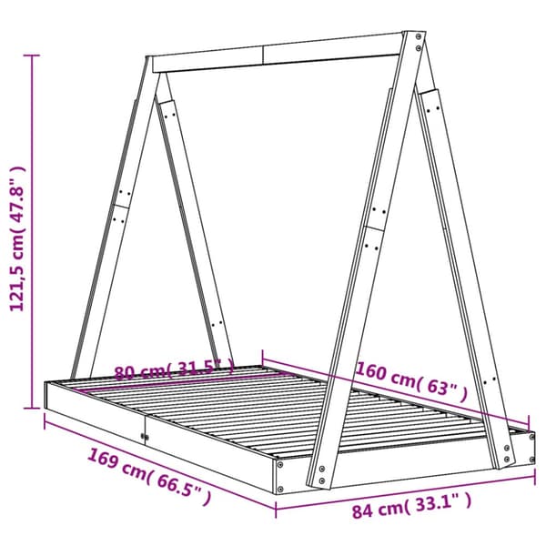 sengeramme til juniorseng 80x160 cm massivt fyrretræ
