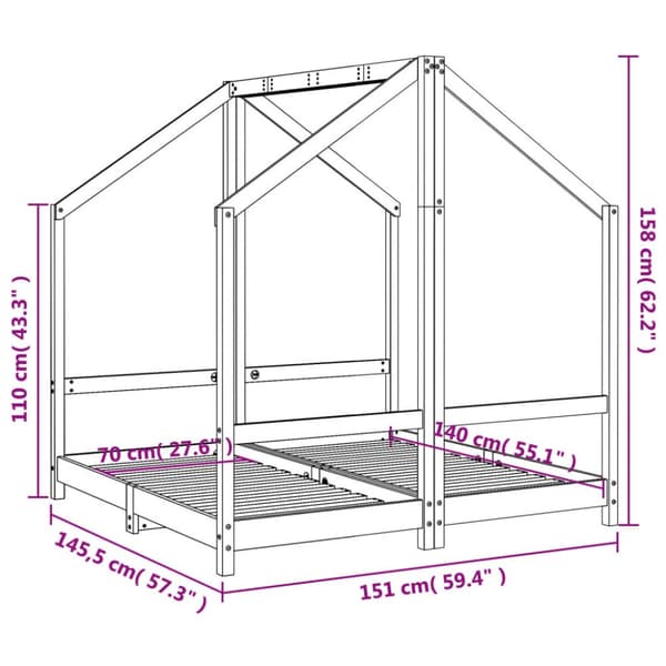 sengeramme til juniorseng 2x(70x140) cm massivt fyrretræ hvid