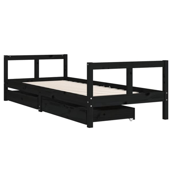 sengeramme til juniorseng m. skuffer 80x200 cm massivt fyr sort