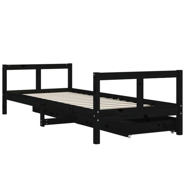 sengeramme til juniorseng m. skuffer 80x200 cm massivt fyr sort