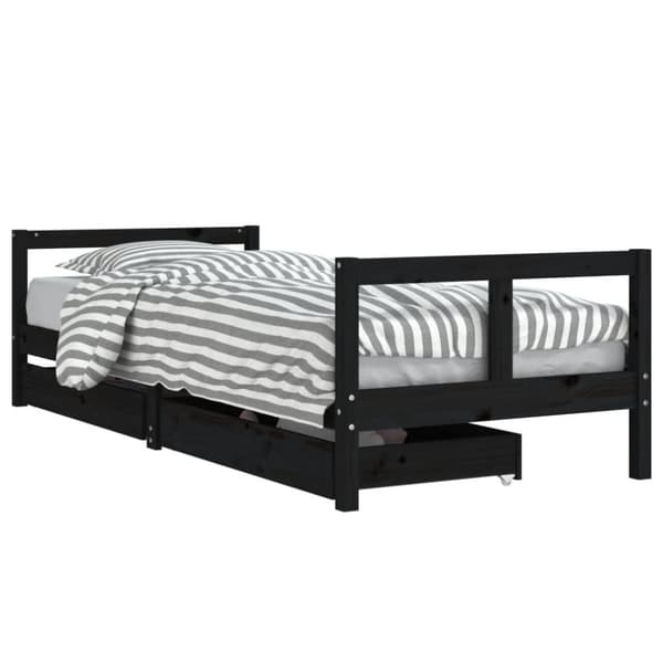 sengeramme til juniorseng m. skuffer 80x200 cm massivt fyr sort