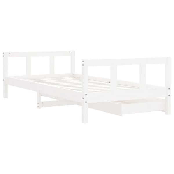 sengeramme til juniorseng m. skuffer 90x190 cm massivt fyr hvid