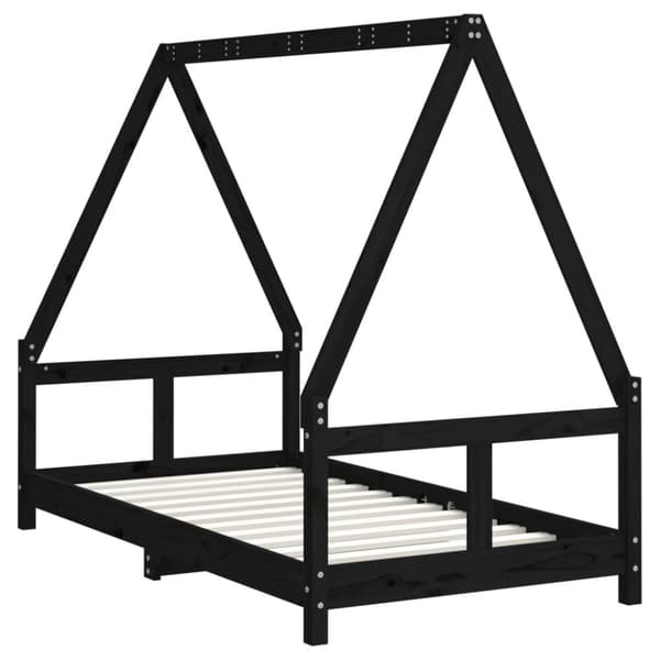 sengeramme til juniorseng 80x160 cm massivt fyrretræ sort