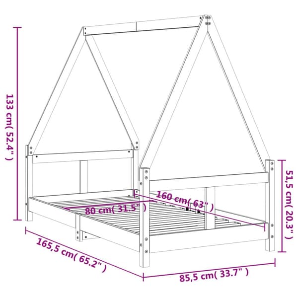 sengeramme til juniorseng 80x160 cm massivt fyrretræ sort
