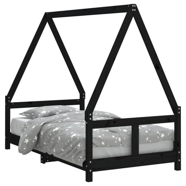 sengeramme til juniorseng 80x160 cm massivt fyrretræ sort