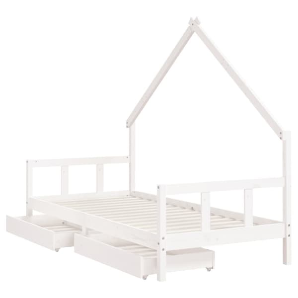 sengeramme til juniorseng m. skuffer 90x200 cm massivt fyr hvid