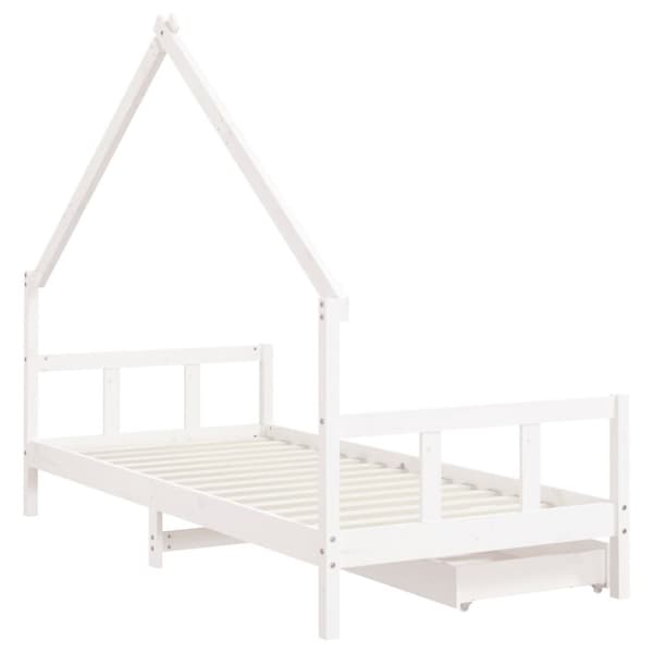 sengeramme til juniorseng m. skuffer 90x200 cm massivt fyr hvid