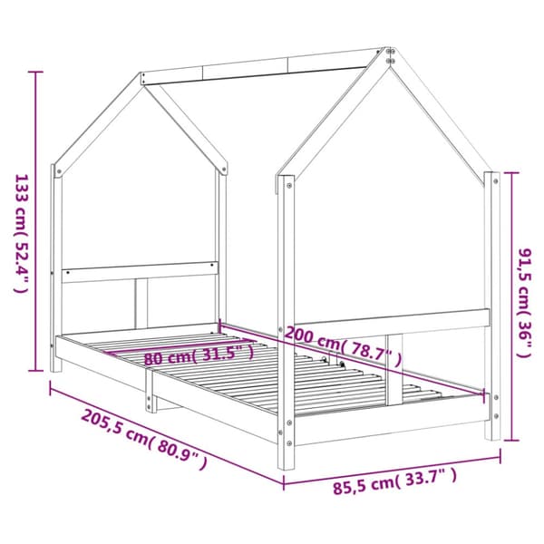 sengeramme til juniorseng 80x200 cm massivt fyrretræ hvid