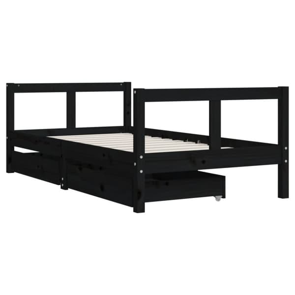 sengeramme til juniorseng m. skuffer 80x160 cm massivt fyr sort
