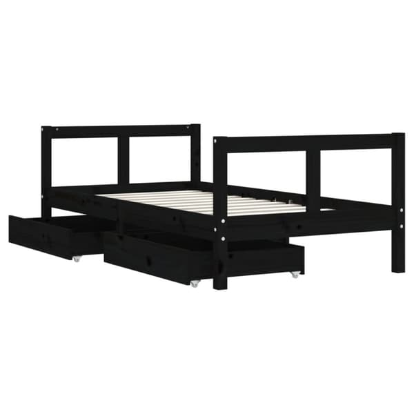 sengeramme til juniorseng m. skuffer 80x160 cm massivt fyr sort
