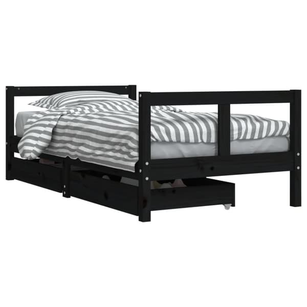 sengeramme til juniorseng m. skuffer 80x160 cm massivt fyr sort