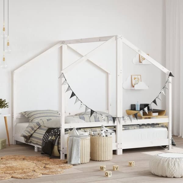 sengeramme til juniorseng 2x(80x160) cm massivt fyrretræ hvid