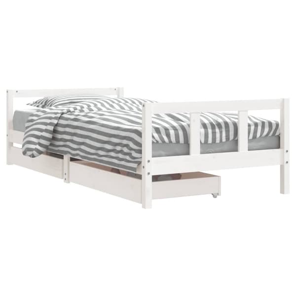 sengeramme til juniorseng m. skuffer 90x200 cm massivt fyr hvid