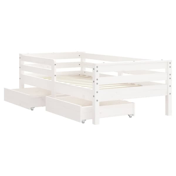 sengeramme til juniorseng m. skuffer 70x140 cm massivt fyr hvid