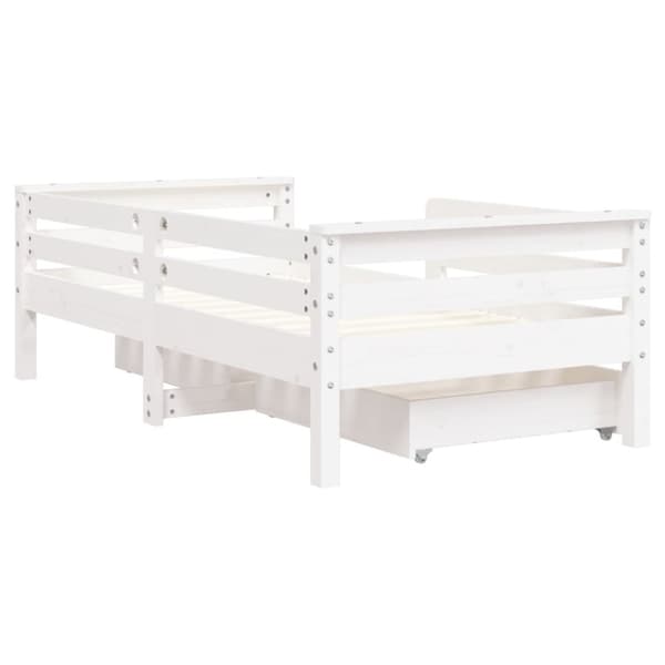 sengeramme til juniorseng m. skuffer 70x140 cm massivt fyr hvid