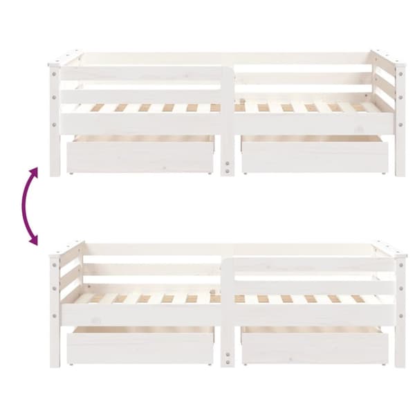 sengeramme til juniorseng m. skuffer 70x140 cm massivt fyr hvid