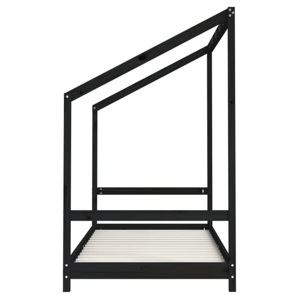 sengeramme til juniorseng 90x190 cm massivt fyrretræ sort