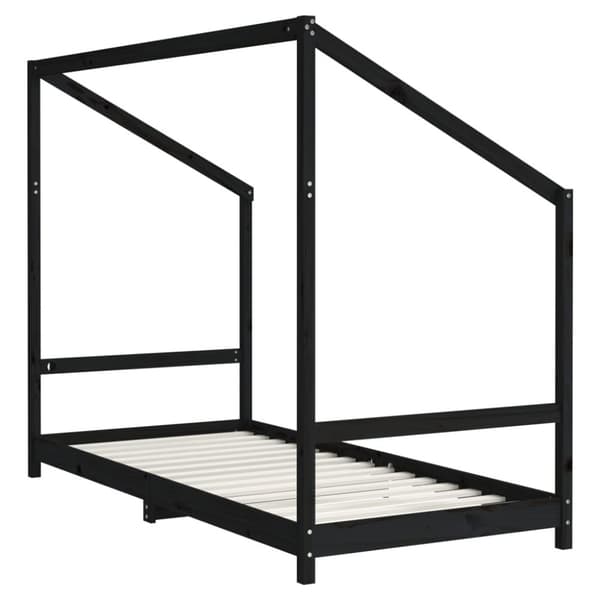 sengeramme til juniorseng 90x190 cm massivt fyrretræ sort