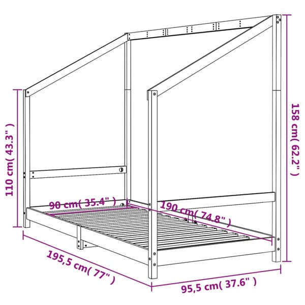 sengeramme til juniorseng 90x190 cm massivt fyrretræ sort