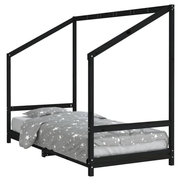 sengeramme til juniorseng 90x190 cm massivt fyrretræ sort