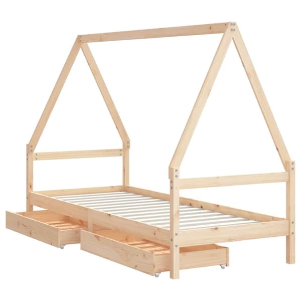 sengeramme til juniorseng m. skuffer 90x190 cm massivt fyr