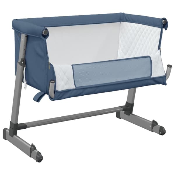 babyseng med madras linnedstof marineblå