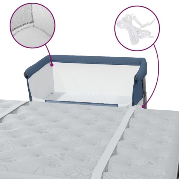 babyseng med madras linnedstof marineblå