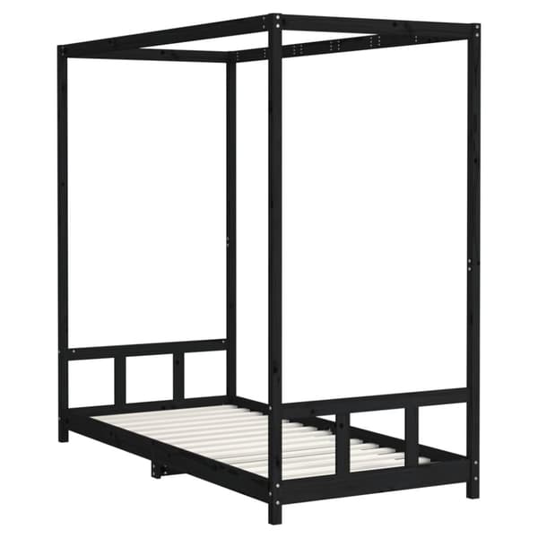 sengeramme til juniorseng 90x200 cm massivt fyrretræ sort