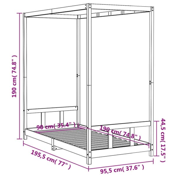 sengeramme til juniorseng 90x190 cm massivt fyrretræ sort