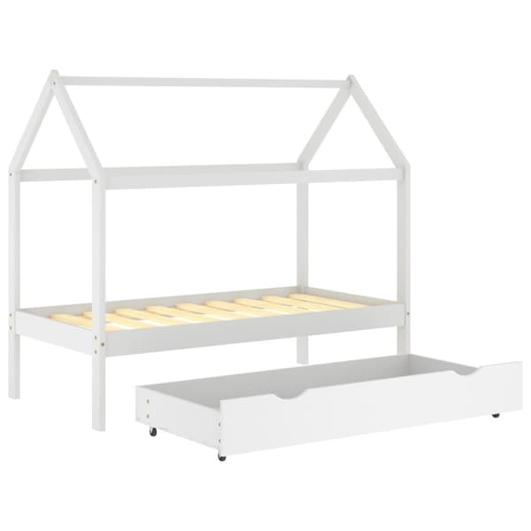 sengestel til børneseng 80x160 cm med skuffe fyrretræ hvid