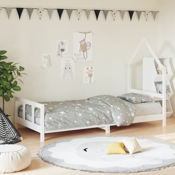 sengeramme til juniorseng 90x190 cm massivt fyrretræ hvid