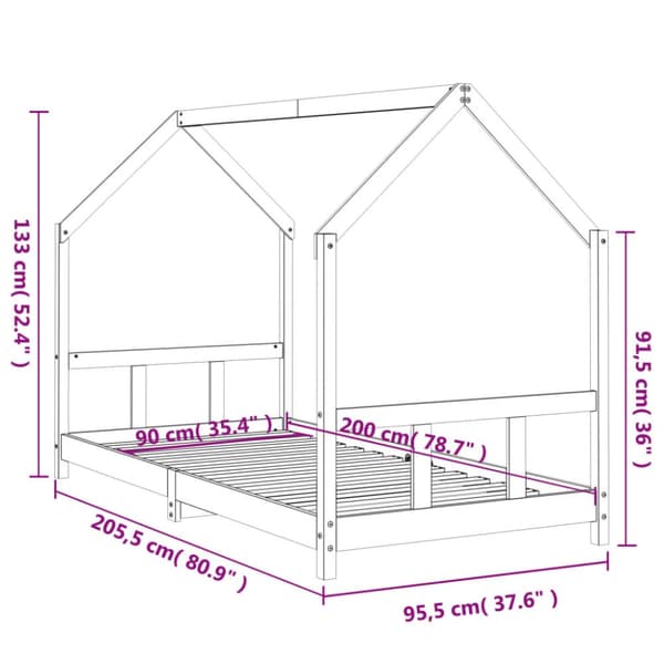 sengeramme til juniorseng 90x200 cm massivt fyrretræ hvid