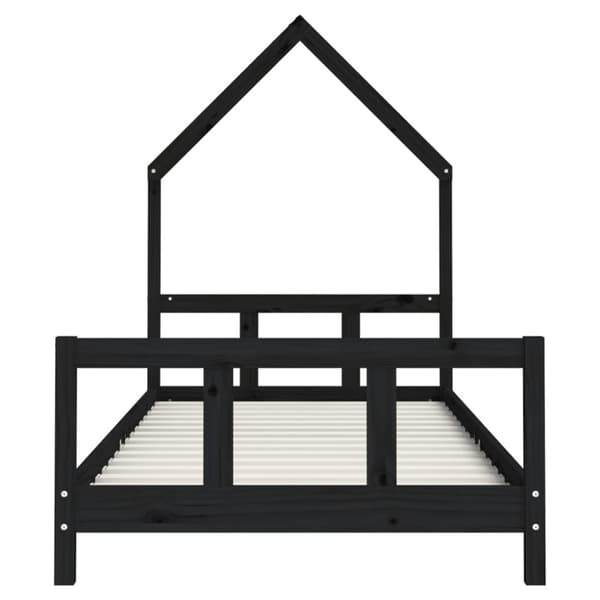sengeramme til juniorseng 90x200 cm massivt fyrretræ sort