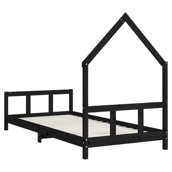 sengeramme til juniorseng 90x200 cm massivt fyrretræ sort