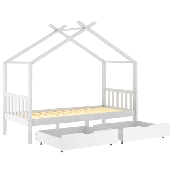 Sängram med lådor vit massiv furu 90x200 cm
